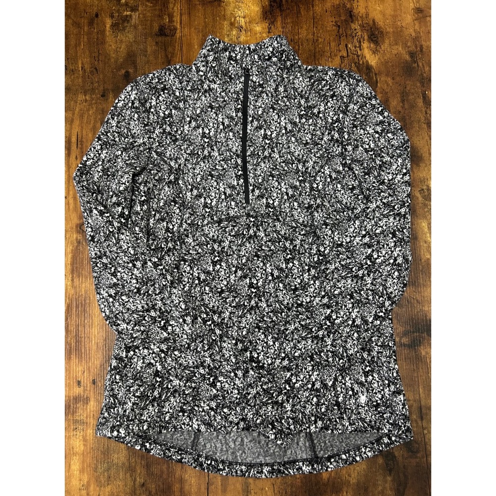 Spyder Active womens Quarter Zip Pullover Black White Marble Fleece Lined medium